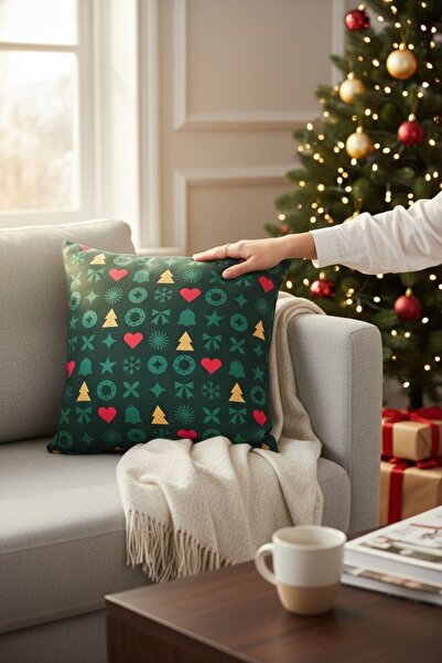 ANJEAHOME Sydney Christmas Patterned Throw Pillow Cover | 45X45 cm | Digital Printed | Stylish Design – Washable Fabric