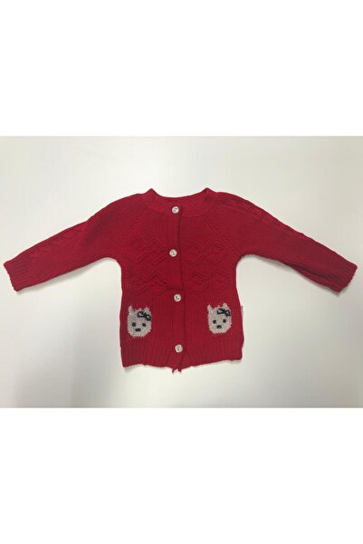 Baby Slon Kids Clup Kışlık triko kedi desenli düğmeli kız bebek sweatshirt hırka