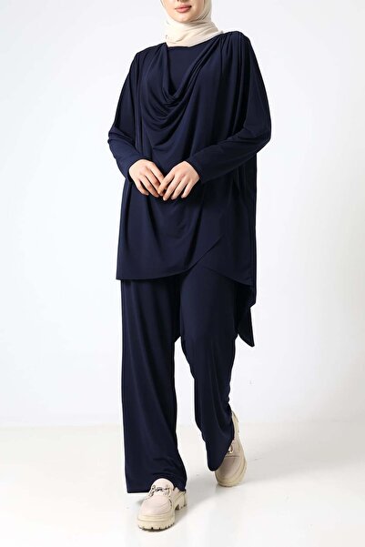Sabr Sandy Draped Asymmetric Tunic & Pants Two-Piece Set – Elegant Everyday Chic
