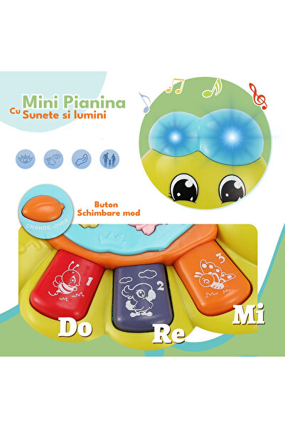 RCO Interactive musical toy with functions and lights, Mini Organ Caterpillar Green, 15x11 cm, +12 months