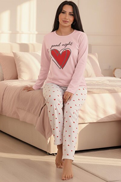 Niket Life طقم بيجامة نسائي من القطن الممشط بأكمام طويلة وياقة دائرية مع نقش ...