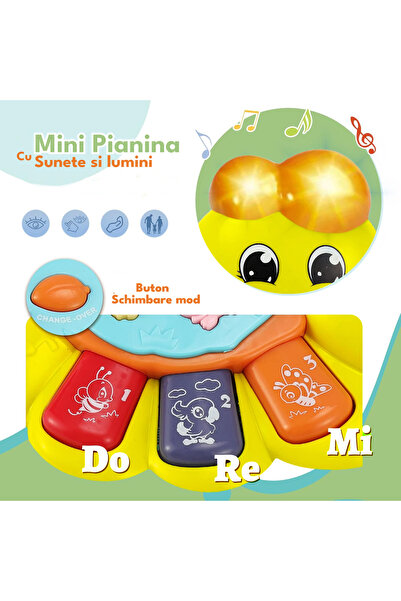 RCO Interactive musical toy with functions and lights, Mini Yellow Caterpillar Organ, 15x11 cm, +12 months