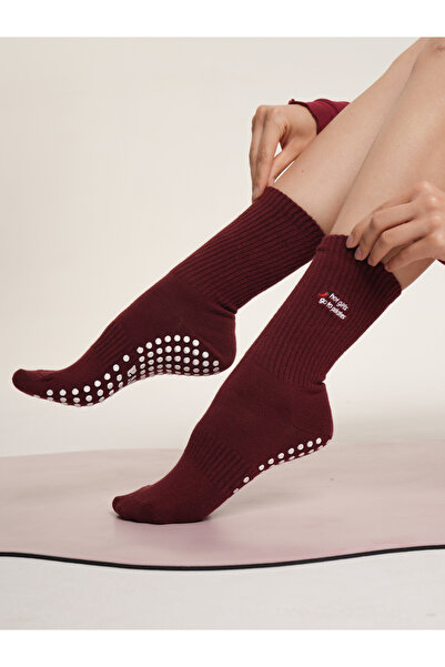 Loova Fetele tari merg la Pilates Bordo, șosete de yoga anti-alunecare