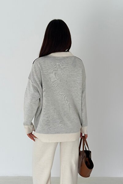 Noi Belis Baklava Pattern Polo Neck Half Placket Button Knitwear Bottom-Top Set Aw25Au0038