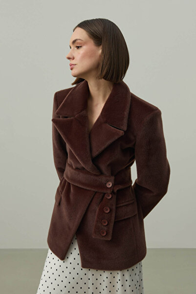 Fahhar Belted Cashmere Blazer Jacket Brown