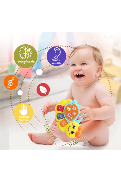 RCO Interactive musical toy with functions and lights, Mini Yellow Caterpillar Organ, 15x11 cm, +12 months