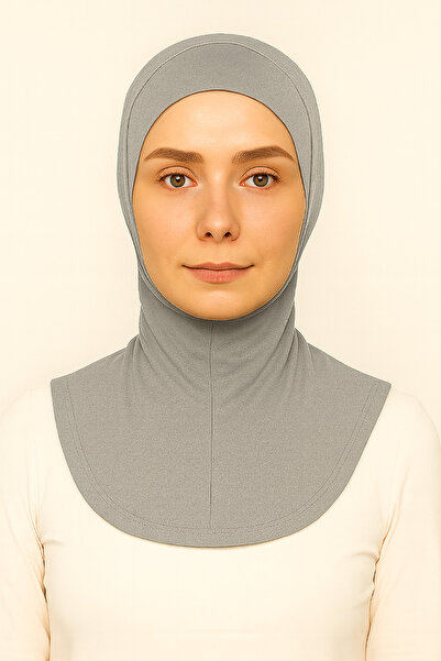 Merve Nayir Women's Hijab Practical Neck-Covering Ninja Bonnet Gray Sports Bonnet