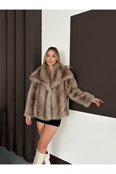 VESS MODA Model de damă cu blană de vulpe Jacquard haină de blană artificială