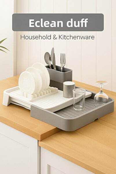 DUFF CLEAN Foldable Sliding Dish Drying Basket - Sliding Dish Rack Gray