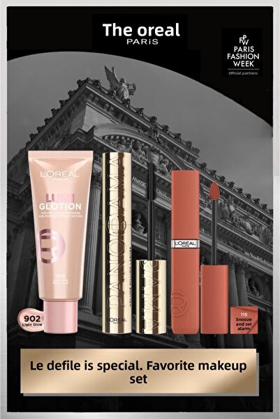 L'Oreal Paris ماسكارا بانوراما وجلوشن 902 وأحمر شفاه سائل مات مقاوم - 115