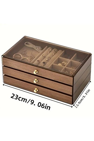 Büyük Hanım صندوق مجوهرات خشبي ذو 3 طبقات مع أدراج
