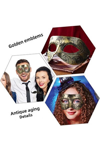 HarmonyAura Gold Distressed Face Mask - Vintage Style Evening Mask