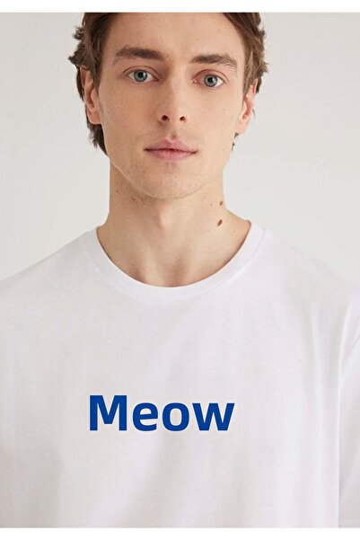 Mavi 067153 Meow Printed T-Shirt Men's T-Shirt White