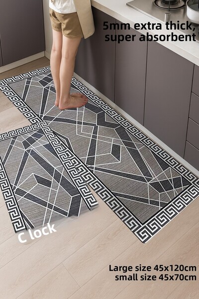 Destpak 2 Pcs Water Absorbent Mat Set - 45X120 and 45X70 cm - 5mm Thickness Extra Water Absorbent Bathroom Kitchen Mat