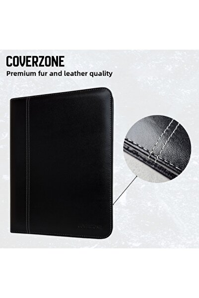 Coverzone Премиум органайзер за бюро от синтетична кожа – държач за документи с клипборд, вграден калкулатор 32,5 × 25 cm