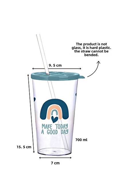 ELDİPA 700 ml Patterned Cold Drink Cup Bpa-Free Hard Plastic Unbreakable Tumbler with Straw Lid