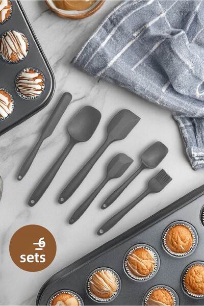 Vienev 6 Piece Silicone Kitchen Spatula Brush Set Gray