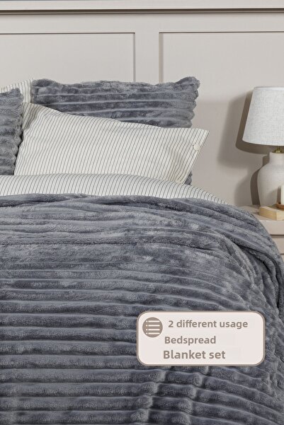 Elart Mateo Blanket Set Double Size Wellsoft 3 Pieces (230X250 cm) Anthracite