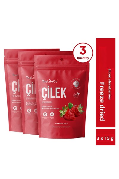 The LifeCo شرائح فراولة مجففة بالتجميد - عبوة من 3 قطع