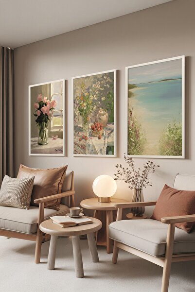 Postifull White Painting Set, 3 Pieces White Framed Poster La Vie En Rose Model No:300877, Pink Wall Decor