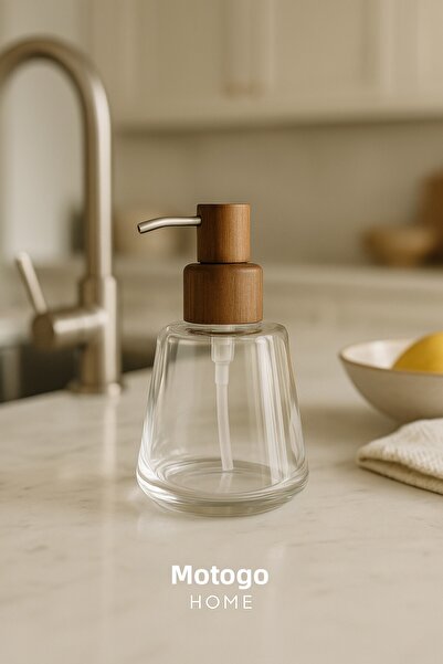 Mottogo Acacia Lid Glass Liquid Soap Dispenser – 500 ml