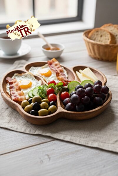 Ayd ahşap Natural Wood 4-Compartment Serving Plate - Food-Friendly Organic Preservation - Decorative Snack Plate Breakfast Plate