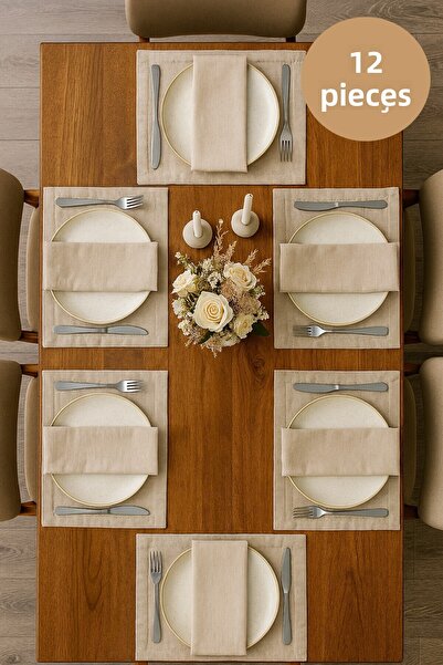 Deko Dekor 12 Pieces Organic Raw Washed Linen American Dinner and Serving Napkin Tableware Presentation Set