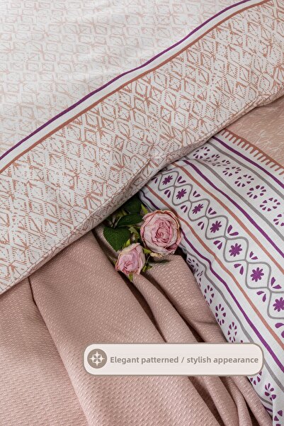 Elart Liya Duvet Cover Set Double Size Cotton 5 Pieces (200X220 cm) Powder