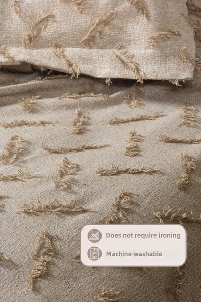 Elart Liya Bedspread Set Double Size Cotton Nordic Tufted 3 Pieces (230X250 cm) Beige