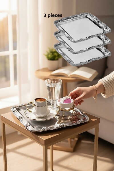 EVSTYLE 3-Piece Silver Ivy Tray - Stainless Steel
