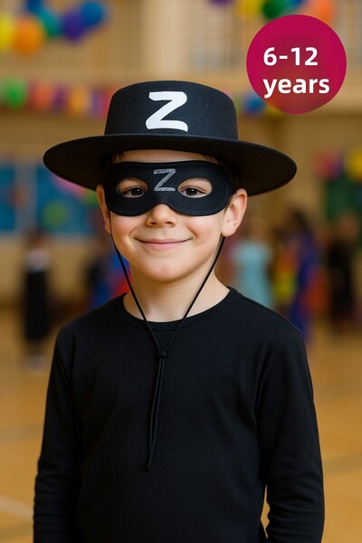 TOYFEST Z Letter Zorro Hat Mask Cape Kids Costume Set 3 Piece Party Costume Set - (Ages 6-12)