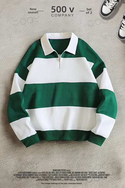 Jooy Green Half-Zip Sweatshirt - Sweatpants 3 Thread Combed Cotton Set