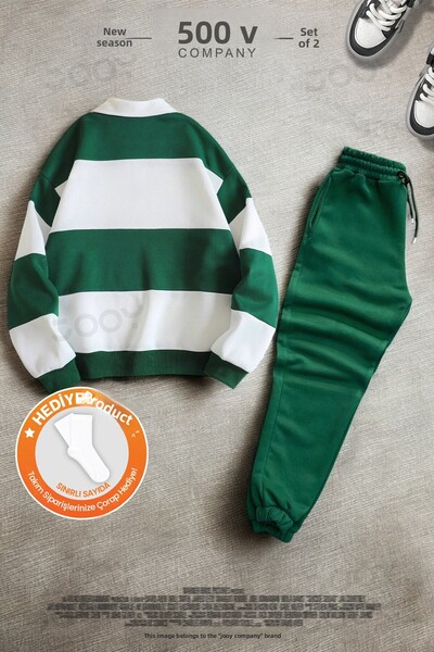 Jooy Green Half-Zip Sweatshirt - Sweatpants 3 Thread Combed Cotton Set