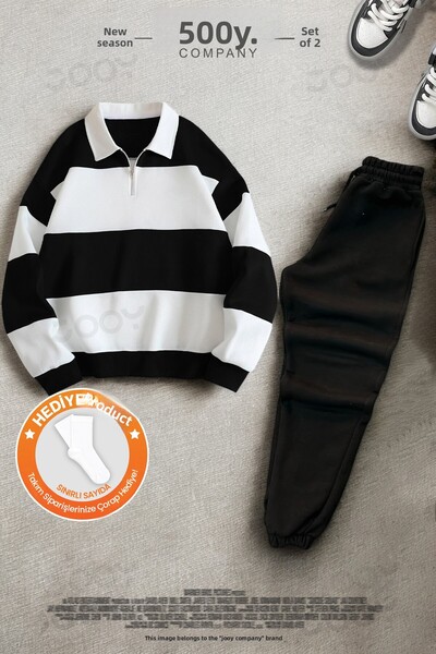 Jooy Black Half-Zip Sweatshirt - Sweatpants 3 Thread Combed Cotton Set