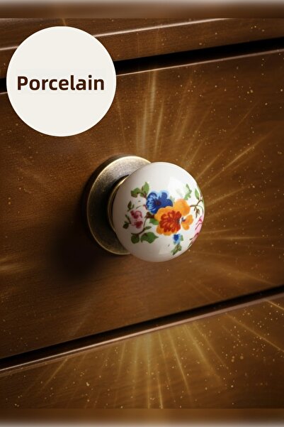 MH MiniHediye Real Porcelain (Premium) Floral Button Furniture Kitchen Drawer Cabinet Wardrobe Door Handle Handle