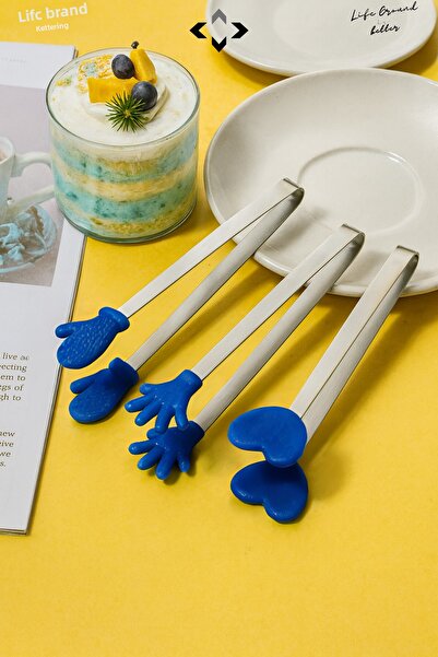 LİGROUND Mini Decorative Serving Tongs Set with Silicone Tips, Non-Slip Holder, Figured Tongs, Kitchen Presentation Turkish Delight Tongs