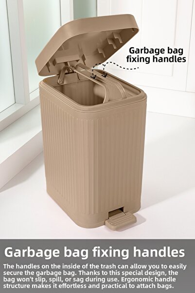 Meleni Home 10 Lt Pedal Operated Silent Trash Can - Slow Close Shock Absorbing Lid Bathroom Kitchen Trash Can Latte