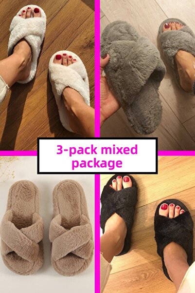 StWenn 3-Pack House Slippers Dowry Guest Slippers Winter Slippers Noiseless Lightweight Orthopedic Sole
