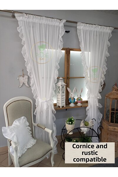 Perdeplus Linen Tulle Curtain - Ruffled, Single Wing and Rustic Matching