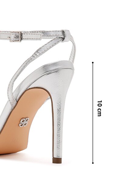 Derimod Women's Gray Ankle Strap Metallic High Thin Heels Evening Dress Shoes Sandals 25Sfe491532