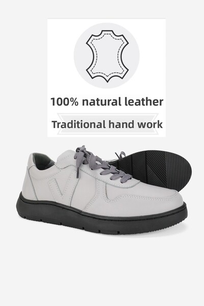 TUNAELLİ Women's Gray Genuine Leather Number 36-41 Lace up Flat Sole Oxford Shoes