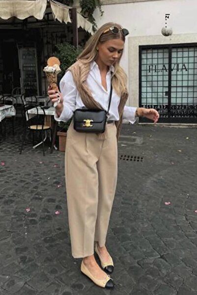 Madmext Stone Color High Waist Pleated Women's Fabric Trousers Mg2507