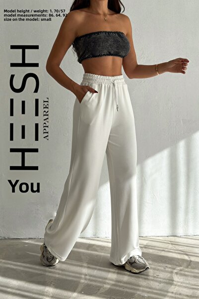 SHEESH APPAREL Puha textúrájú, széles szárú modális törtfehér Palazzo nadrág melegítőnadrág