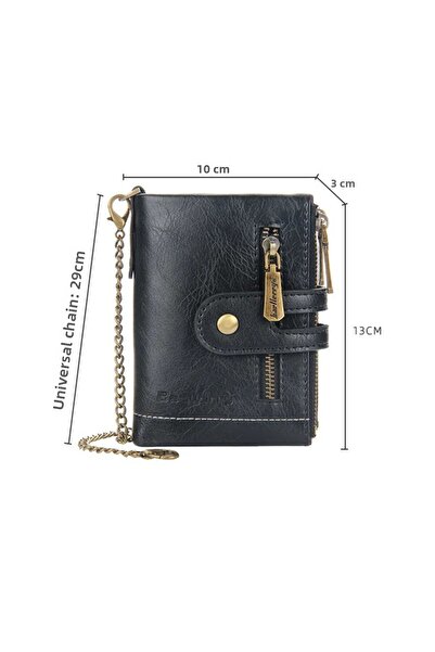 baellerry Jeep Coin Card Compartment Chain Holder RFID Featured Pu Leather Wallet with Chain