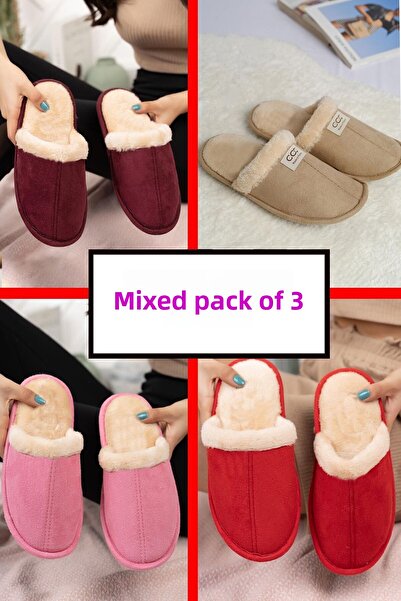 StWenn 3-Pack House Slippers Dowry Guest Slippers Winter Slippers Noiseless Lightweight Orthopedic Sole