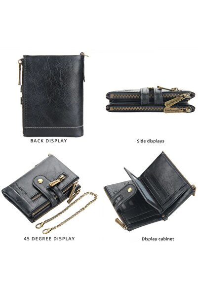 baellerry Jeep Coin Card Compartment Chain Holder RFID Featured Pu Leather Wallet with Chain