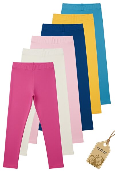 TWOO KİDS Dívčí legíny - sada 6 kusů obyčejných základních lycrových sezónních bavlněných dlouhých legín proti pocení