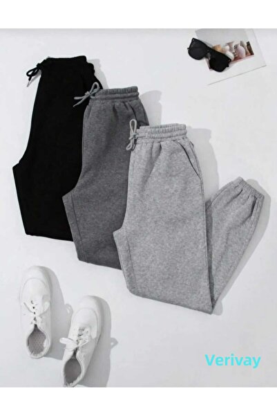 Verivay ( 3 db ) Jogger Sweatpants szett fekete-szürke-antracit gumilábú magas derekú melegítőnadrág