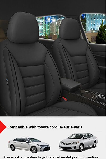 GM-DESIGN غطاء مقعد سيارة جيت أسود من الجلد - (متوافق مع تويوتا كورولا-أوريس-ياريس)