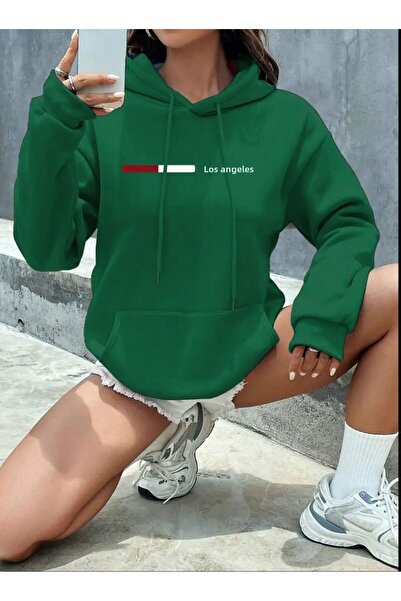 caddekombin Los Angeles Patterned Hooded Pocket Sweatshirt